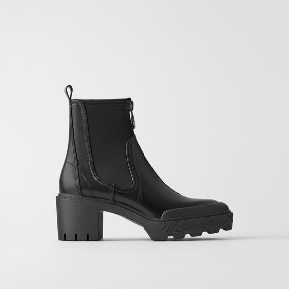 Zara Shoes - Zara | Heeled Chunky Lug Sole Ankle Boots with Zip 39 Black